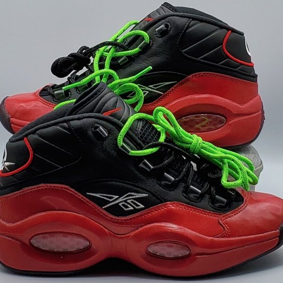 Reebok Question Mid Iverson Men's Size 9.5 W/Laces Black/Red G57551 New - Picture 1 of 9